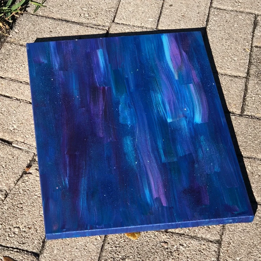 HANDCRAFTED BLUE/PURPLE/GREEN ABSTRACT STARRY NIGHT GLITTER ART
